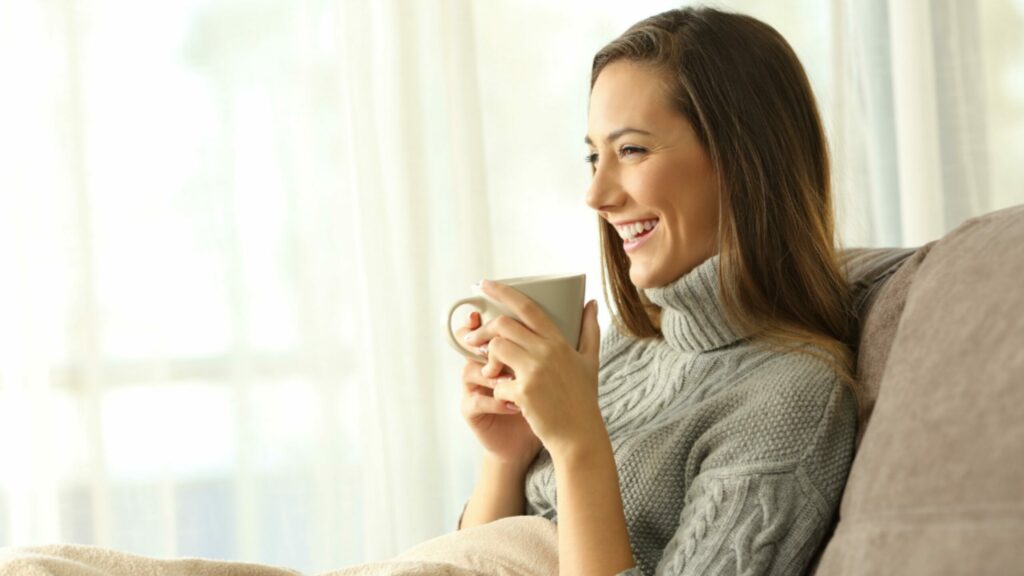 header image; woman with mug