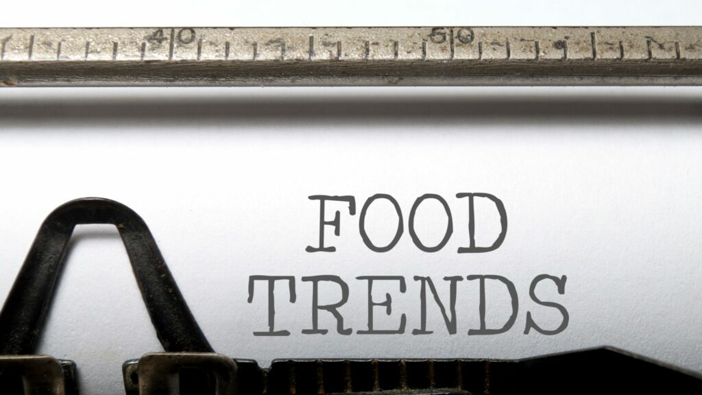 Blog header image, 'food trends' on a typewriter